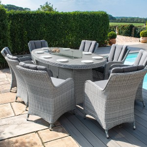 Maze Rattan Garden Furniture Ascot Grey 8 Seat Oval Fire Pit Dining Set