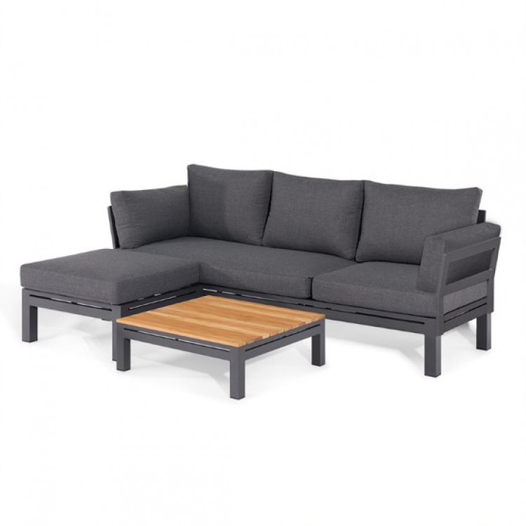 Maze Lounge Outdoor Fabric Oslo Charcoal Chaise 3 Seater Sofa Set with Square Coffee Table