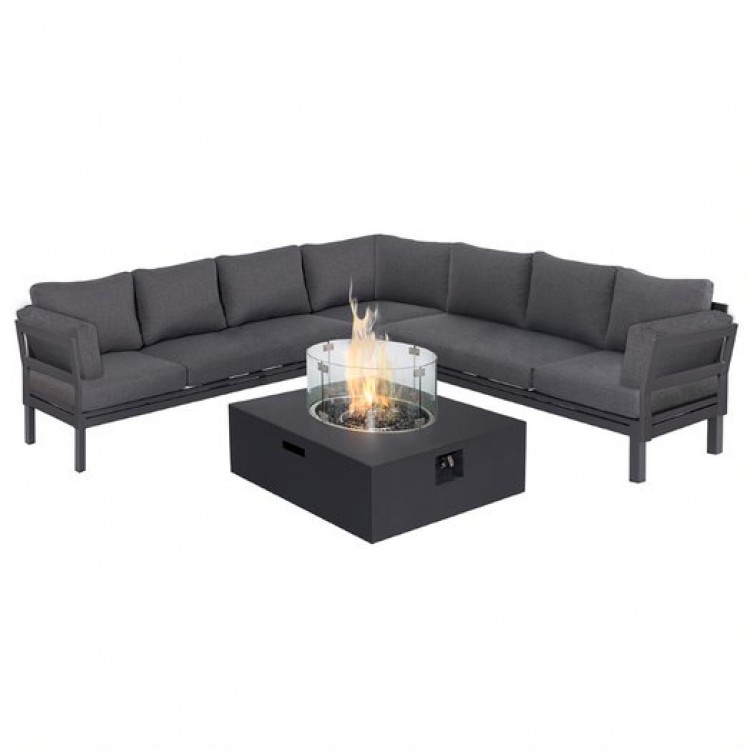 Maze Lounge Outdoor Fabric Oslo Charcoal Large Corner Group Sofa with Square Gas Fire Pit Table
