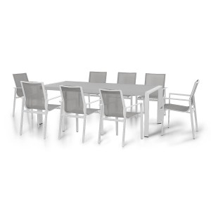 Maze Lounge Outdoor Metal New York White 8 Seat Rectangular Dining Set ALU-NY-101020-WH Maze Lounge Outdoor Metal New York White 8 Seat Rectangular Dining Set