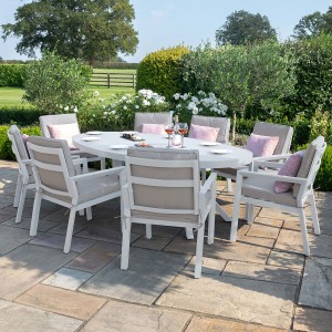 Maze Lounge Outdoor New York Aluminium White 8 Seat Oval Dining Set