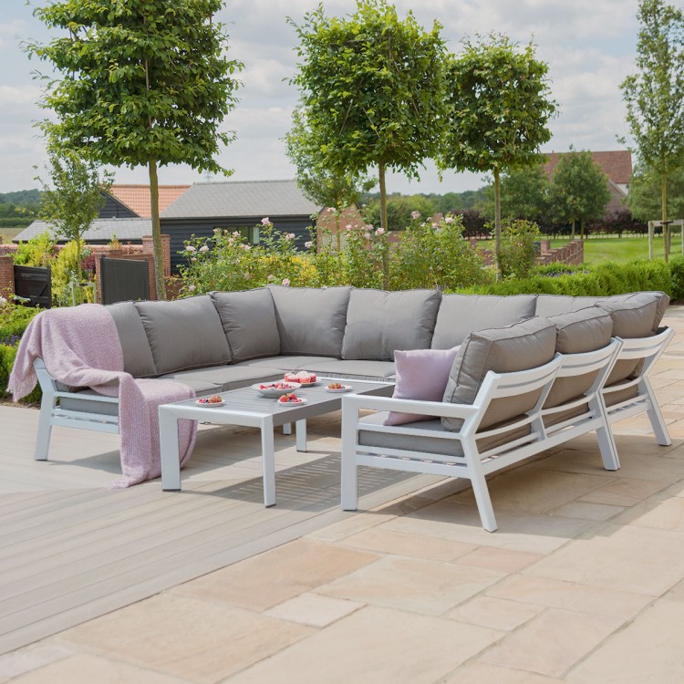 Maze Lounge Outdoor Fabric New York White U-Shaped Sofa Set