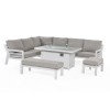 Maze Lounge Outdoor New York Aluminium White Corner Dining Set With Fire Pit Table
