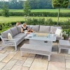 Maze Lounge Outdoor New York Aluminium White Corner Dining Set With Fire Pit Table