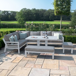 Maze Lounge Outdoor Fabric New York White Corner Dining Set with Rising Table