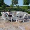 Maze Lounge Outdoor Fabric New York White U-Shaped Sofa Set with Fire Pit Table