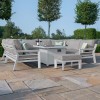 Maze Lounge Outdoor Fabric New York White U-Shaped Sofa Set with Fire Pit Table