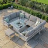 Maze Lounge Outdoor Fabric New York White U-Shaped Sofa Set with Fire Pit Table