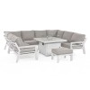 Maze Lounge Outdoor Fabric New York White U-Shaped Sofa Set with Fire Pit Table