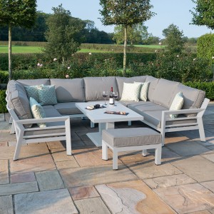 Maze Lounge Outdoor Fabric New York White U-Shaped Sofa Set with Rising Table