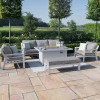 Maze Lounge Outdoor New York Aluminium White 3 Seat Sofa Dining Set with Fire Pit Table