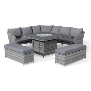 Maze Rattan Garden Furniture Santorini Grey Deluxe Corner Dining Set with Fire Pit Table