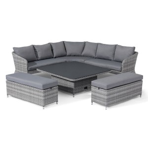 Maze Rattan Garden Furniture Santorini Grey Deluxe Corner Dining Set with Rising Table