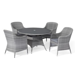 Maze Rattan Garden Furniture Santorini Grey 4 Seat Round Dining Set SAN-DN-4SRD Maze Rattan Garden Furniture Santorini Grey 4 Seat Round Dining Set