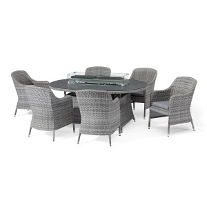Maze Rattan Garden Furniture Santorini Grey 6 Seat Oval Fire Pit Dining Set SAN-DN-6SOV-FP Maze Rattan Garden Furniture Santorini Grey 6 Seat Oval Fire Pit Dining Set