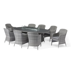 Maze Rattan Garden Furniture Santorini Grey 8 Seat Oval Fire Pit Dining Set SAN-DN-8SOV-FP Maze Rattan Garden Furniture Santorini Grey 8 Seat Oval Fire Pit Dining Set