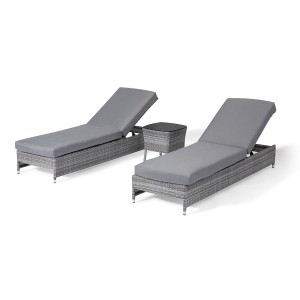 Maze Rattan Garden Furniture Santorini Grey Sunlounger Set SAN-SL-2 Maze Rattan Garden Furniture Santorini Grey Double Sunlounger Set