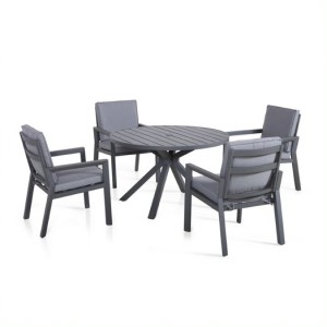 Maze Lounge Outdoor Fabric New York Grey 4 Seat Round Dining Set Maze Lounge Outdoor Fabric New York Grey 4 Seat Round Dining Set