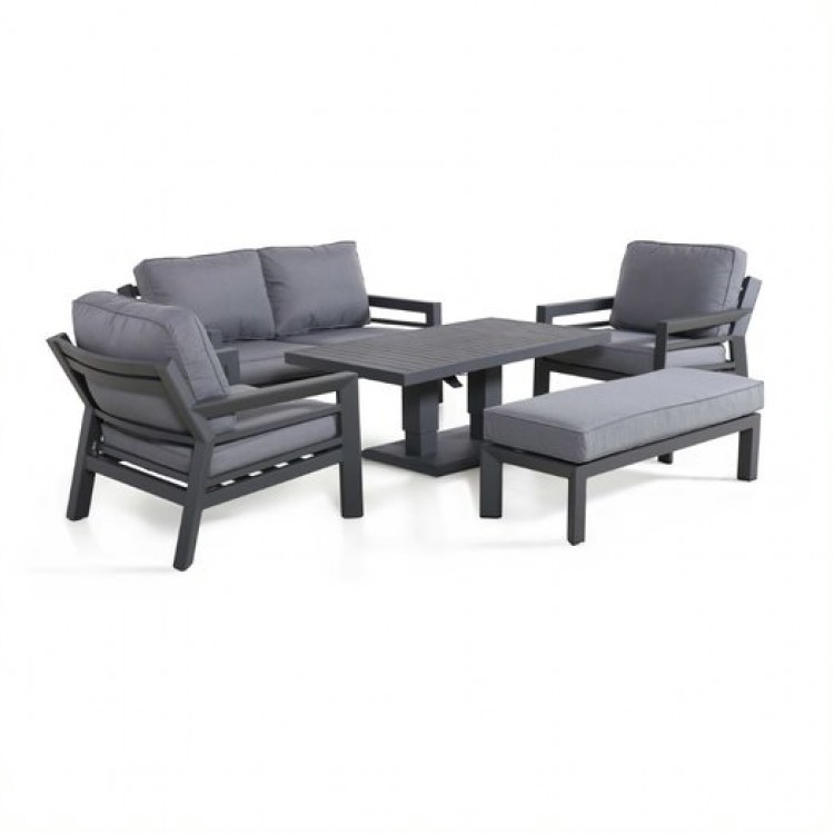 Maze Lounge Outdoor Fabric New York Grey 2 Seat Sofa Set with Rising Table