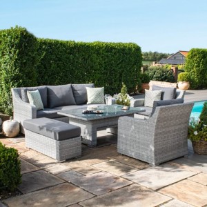 Maze Rattan Garden Furniture Ascot Grey 3 Seat Sofa Dining Set with Rising Table Maze Rattan Garden Furniture Ascot Grey 3 Seat Sofa Dining Set with Rising Table