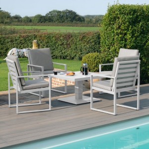 Maze Rattan Garden Furniture Amalfi White 4 Seat Square Dining Set with Rising Table Maze Rattan Garden Furniture Amalfi White 4 Seat Square Dining Set with Rising Table