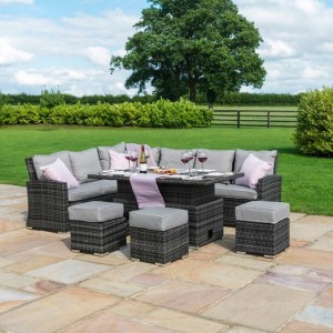 Maze Rattan Garden Furniture Deluxe Kingston Grey Corner Dining Set with Rising Table Maze Rattan Garden Furniture Deluxe Kingston Grey Corner Dining Set with Rising Table