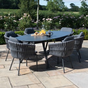 Maze Lounge Outdoor Fabric Marina Rope Weave Charcoal 6 Seat Oval Dining Set