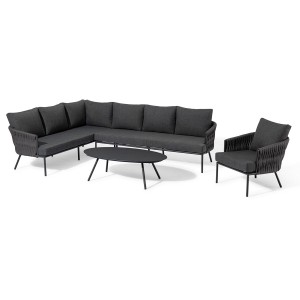 Maze Lounge Outdoor Marina Rope Weave Charcoal Corner Group with Coffee Table