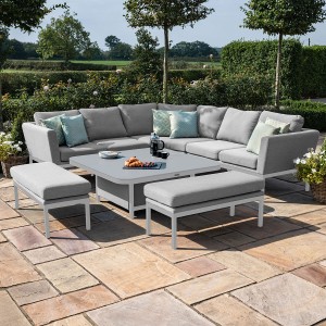 Maze Lounge Outdoor Fabric Pulse Lead Chine Deluxe Square Corner Dining Set with Rising Table FB-PUL-DSQCD-LC Maze Lounge Outdoor Fabric Pulse Lead Chine Deluxe Square Corner Dining Set with Rising Table