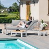 Maze Lounge Outdoor Oslo Aluminium White Chaise Sofa Set with Teak Coffee Table