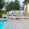 Maze Lounge Outdoor Oslo Aluminium White Chaise Sofa Set with Teak Coffee Table