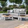 Maze Lounge Outdoor Oslo Aluminium White Chaise Sofa Set with Teak Coffee Table