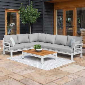 Maze Lounge Outdoor Fabric Oslo White Corner Group Sofa Set with Rectangular Coffee Table