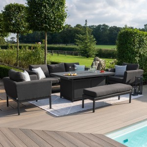 Maze Lounge Outdoor Fabric Pulse Charcoal 3 Seat Sofa Set with Fire Pit Table