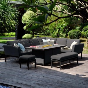 Maze Lounge Outdoor Fabric Pulse Charcoal Left Handed Rectangular Corner Dining Set with Fire Pit Table FB-PUL-RCD-FPT-L-ST Maze Lounge Outdoor Fabric Pulse Charcoal Left Handed Rectangular Corner Dining Set with Fire Pit Table
