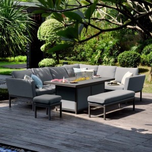 Maze Lounge Outdoor Fabric Pulse Flanelle Left Handed Rectangular Corner Dining Set with Fire Pit Table FB-PUL-RCD-FPT-L-FL Maze Lounge Outdoor Fabric Pulse Flanelle Left Handed Rectangular Corner Dining Set with Fire Pit Table