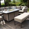 Maze Lounge Outdoor Fabric Pulse Taupe Left Handed Rectangular Corner Dining Set with Fire Pit Table