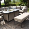 Maze Lounge Outdoor Fabric Pulse TaupeÂ Left Handed Rectangular Corner Dining Set with Fire Pit Table