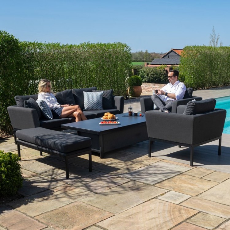Maze Lounge Outdoor Fabric Pulse Charcoal 3 Seat Sofa Set with Rising Table