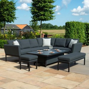 Maze Lounge Outdoor Fabric Pulse Charcoal Left Handed Rectangular Corner Dining Set with Rising Table