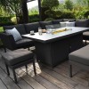 Maze Lounge Outdoor Fabric Pulse Charcoal Left Handed Rectangular Corner Dining Set with Fire Pit Table