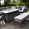 Maze Lounge Outdoor Fabric Pulse Flanelle Left Handed Rectangular Corner Dining Set with Fire Pit Table