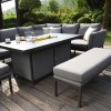 Maze Lounge Outdoor Fabric Pulse FlanelleÂ Left Handed Rectangular Corner Dining Set with Fire Pit Table