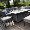 Maze Lounge Outdoor Fabric Pulse Flanelle Left Handed Rectangular Corner Dining Set with Fire Pit Table