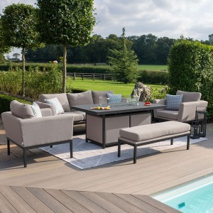 Maze Lounge Outdoor Fabric Pulse TaupeÂ 3 Seat Sofa Set with Fire Pit Table