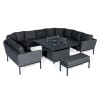 Maze Lounge Outdoor Fabric Pulse Charcoal U Shape Corner Dining Set with Fire Pit Table