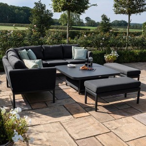 Maze Lounge Outdoor Fabric Pulse Charcoal Deluxe Square Corner Dining Set with Rising Table FB-PUL-DSQCD-ST Maze Lounge Outdoor Fabric Pulse Charcoal Deluxe Square Corner Dining Set with Rising Table