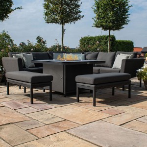 Maze Lounge Outdoor Fabric Pulse Charcoal Deluxe Square Corner Dining Set with Fire Pit Table