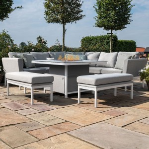 Maze Lounge Outdoor Fabric Pulse Lead ChineÂ Deluxe Square Corner Dining Set with Fire Pit Table
