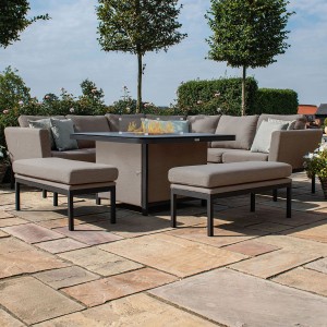 Maze Lounge Outdoor Fabric Pulse TaupeÂ Deluxe Square Corner Dining Set with Fire Pit Table